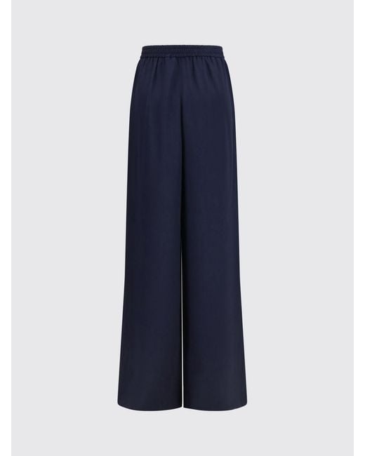 Max Mara Blue Volontà High-Waisted Silk Palazzo Trousers With Elastic Waist