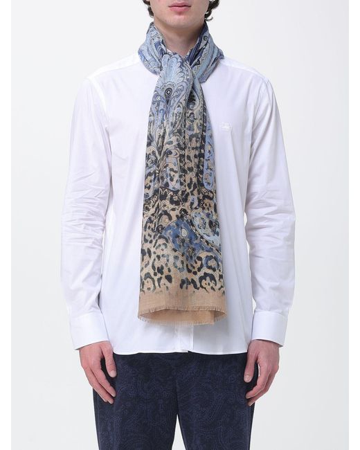 Etro Blue Paisley Animal Print Cotton Scarf for men