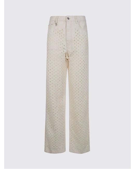Vaqueros De Pierna Ancha En Denim De Algodón Con Inserciones Perforadas Amiri de color Natural