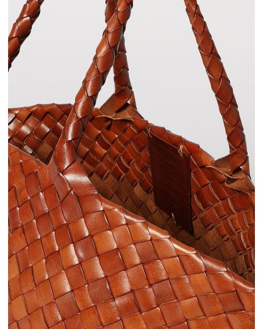 Dragon Diffusion Brown Egola Woven Leather Shoulder Bag With Double Handles