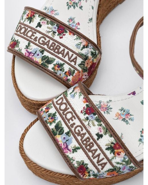 Dolce & Gabbana Pink Dolce &Amp Gabbana Nappa Wedge Sandals With Floral Embroidery