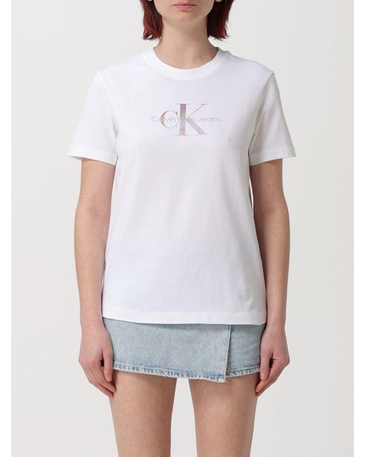 T-shirt in cotone con logo di Ck Jeans in White
