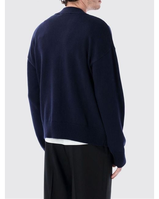 AMI Blue Wool And Cotton Cardigan With Logo for men