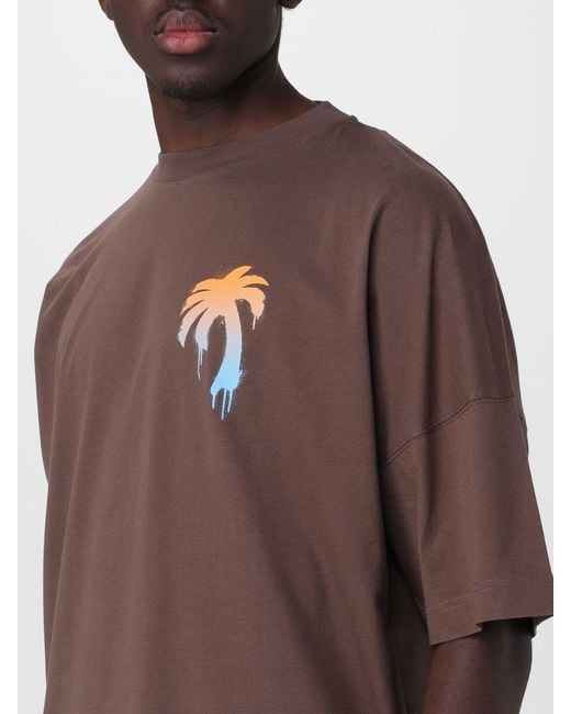 Palm Angels Brown Cotton Crewneck T-Shirt With Logo for men