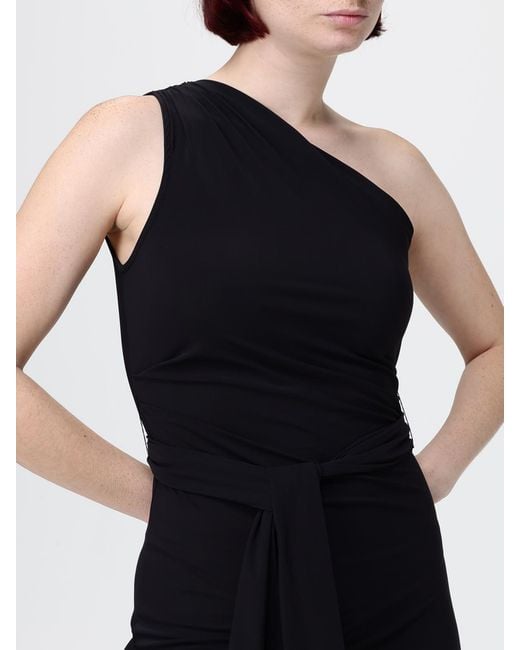 Maliparmi Black One-Shoulder A-Line Midi Dress
