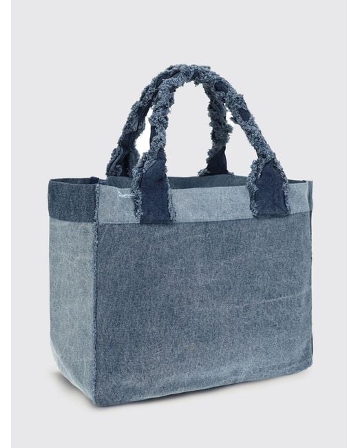 Ganni Blue Embroidered Logo Denim Bag