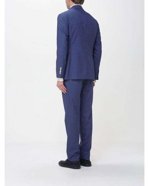 Brunello Cucinelli Blue Single-Breasted Linen Blend Suit for men