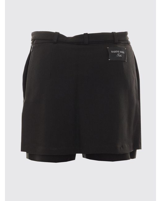 MARINE SERRE Black High-Waisted Viscose Shorts With Adjustable Belt