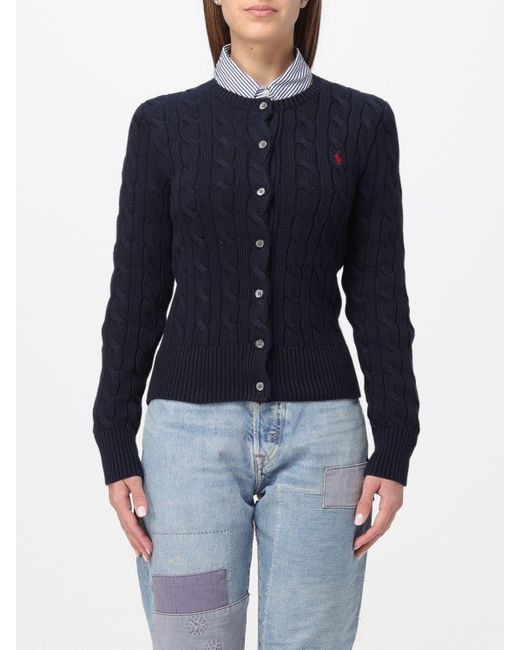 Polo Ralph Lauren Blue Cable-knit Brand-embroidered Cotton Cardigan X