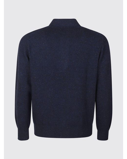 Eleventy Blue Long-Sleeved Knitted Wool Polo Shirt With 4-Button Placket for men