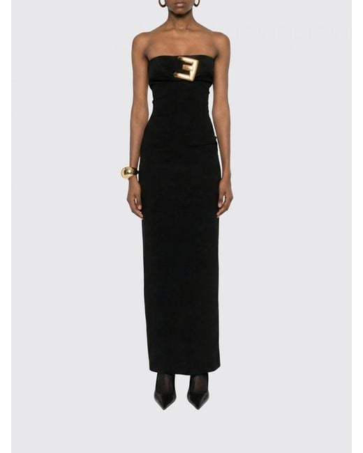 Balmain Black Long Stretch Viscose Dress