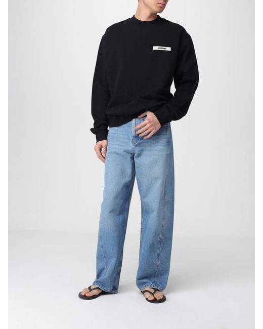Jacquemus Blue Logo Cotton Crewneck Sweatshirt for men