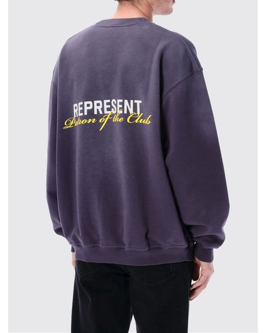 Represent Blue Cotton Crew-Neck Sweatshirt With Logo for men