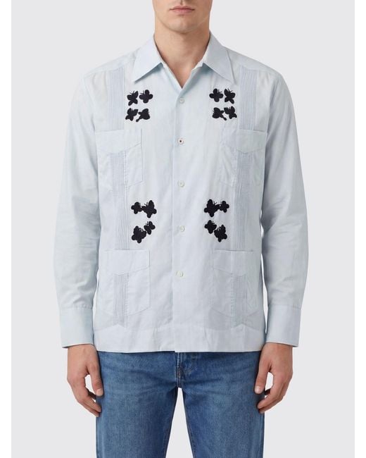 BAZISZT Gray Long-Sleeve Cotton Shirt With Butterfly Embroidery for men