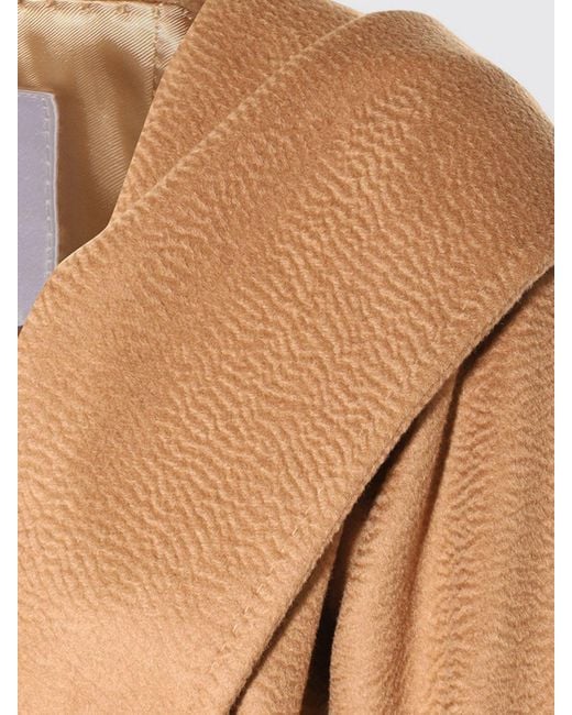 Max Mara Natural Knee-Length Wool Robe Coat With Shawl Collar And Belt