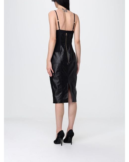 Elisabetta Franchi Black Faux Leather Midi Dress