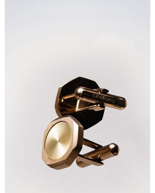 D1 Milano Natural Chrome-Plated Steel Cufflinks With Rounded Shape And Engraved Logo for men
