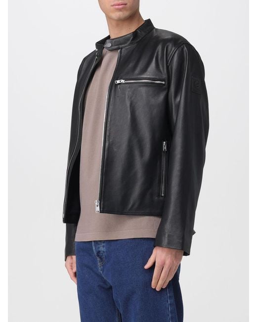 Belstaff Black Leather Track Racer Jacket for men