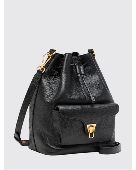 Coccinelle Black Beat Generation Hammered Leather Bucket Bag