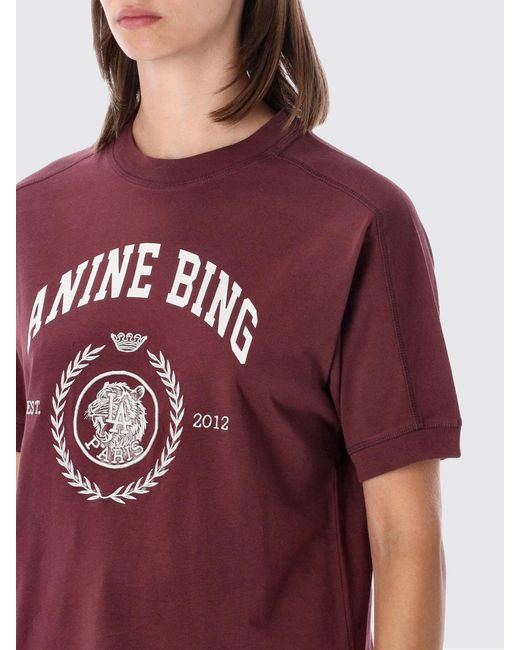 Anine Bing Red Printed Logo Cotton T-Shirt With Crew Neck