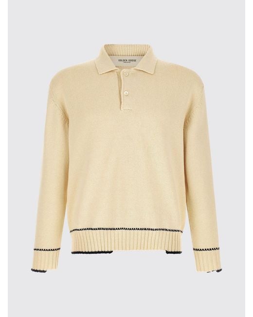 Golden Goose Deluxe Brand Blue Cotton Knit Polo Shirt With Contrasting Logo Print On The Back for men