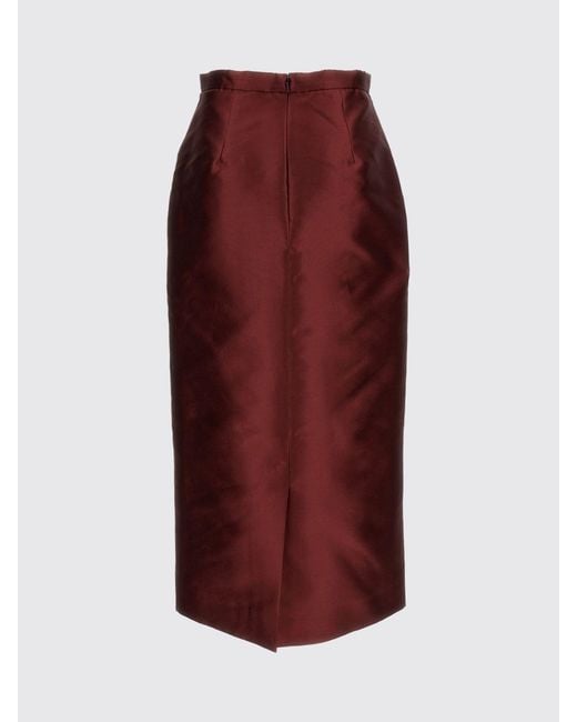 Erdem Red Floral Silk Blend High-Waisted Midi Pencil Skirt