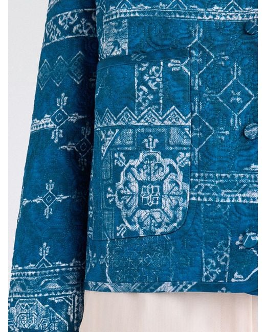 Momoní Blue MomonÌ Gelsomino Printed Viscose Twill Coat