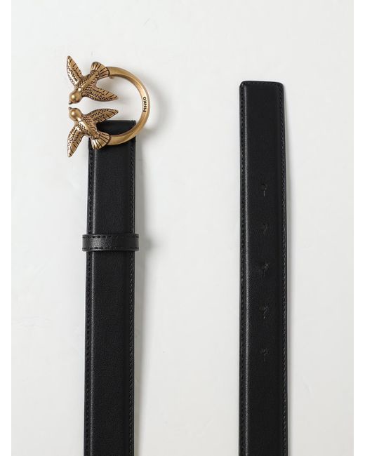 Pinko Gray Love Birds Leather Belt