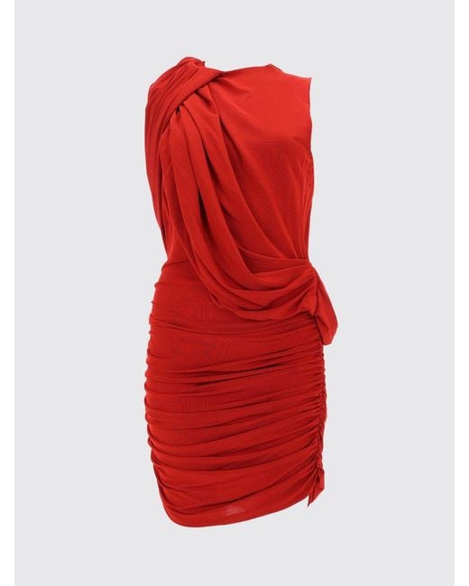 Magda Butrym Red Draped Viscose Mini Dress With Crew Neck