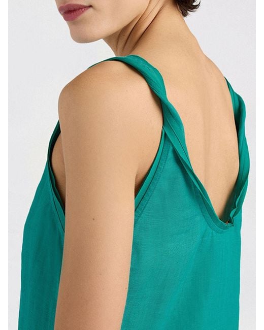 Momoní Green Momon&Igrave A-Line Linen Midi Dress With Off-The-Shoulder Design And Back Slit