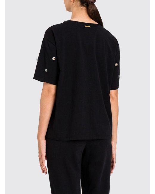 Twinset Black Cotton T-Shirts With Eyelets And Rhinestones
