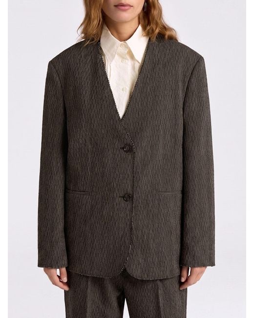 Momoní Black MomonÌ Asymmetric Cotton And Linen Blend Blazer