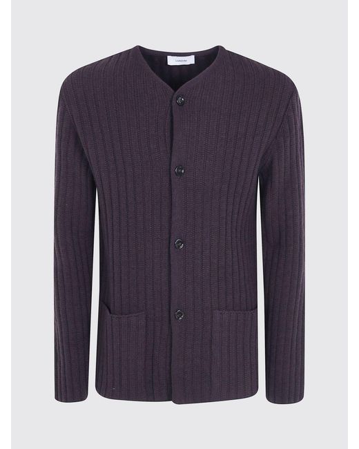 Lardini Blue Ribbed Virgin Wool And Cashmere V-Neck Cardigan for men