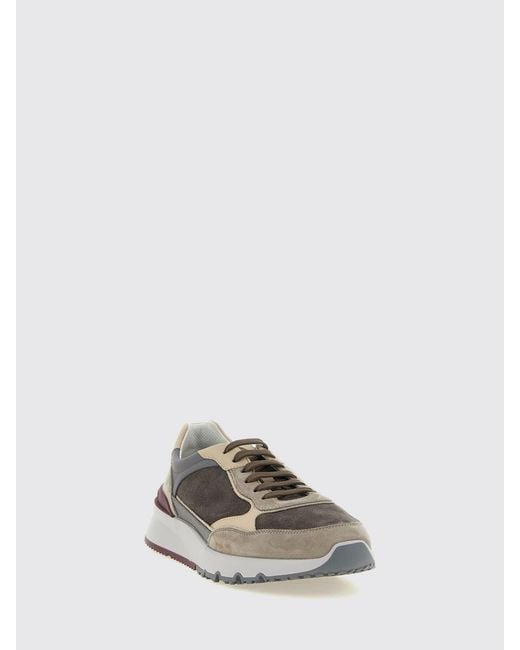 Brunello Cucinelli White Bicolor Suede And Leather Low-Top Sneakers With Serrated Sole for men