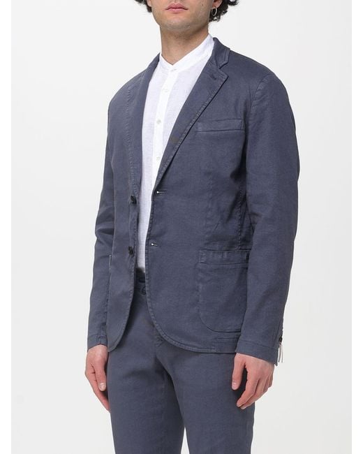 Mason's Blue Single Breasted Cotton And Linen Blazer for men