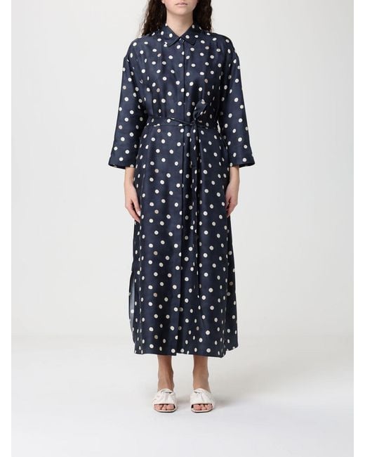 Max Mara Blue Polka Dot Twill Chemisier Dress