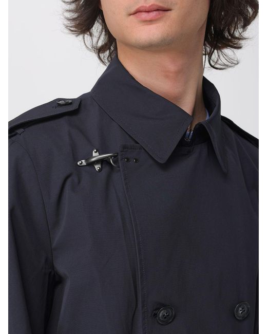 Fay Blue Double-Breasted Cotton Blend Trench Coat for men