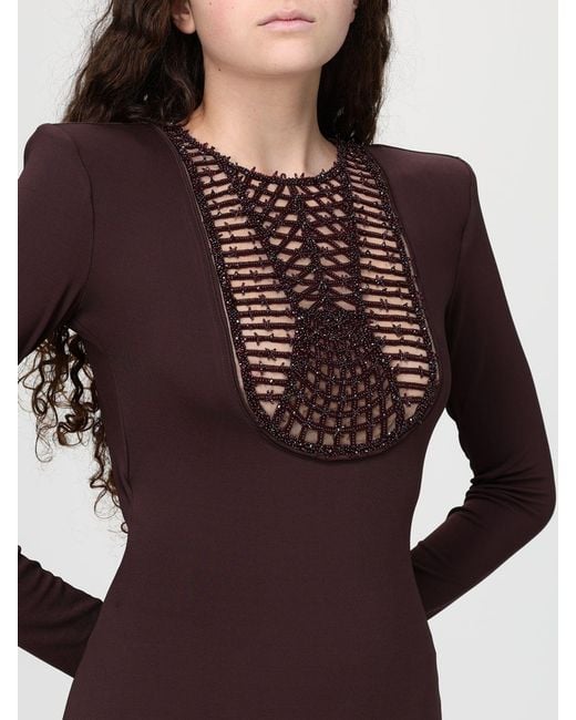 Elisabetta Franchi Purple Long Dress With Bead Detail