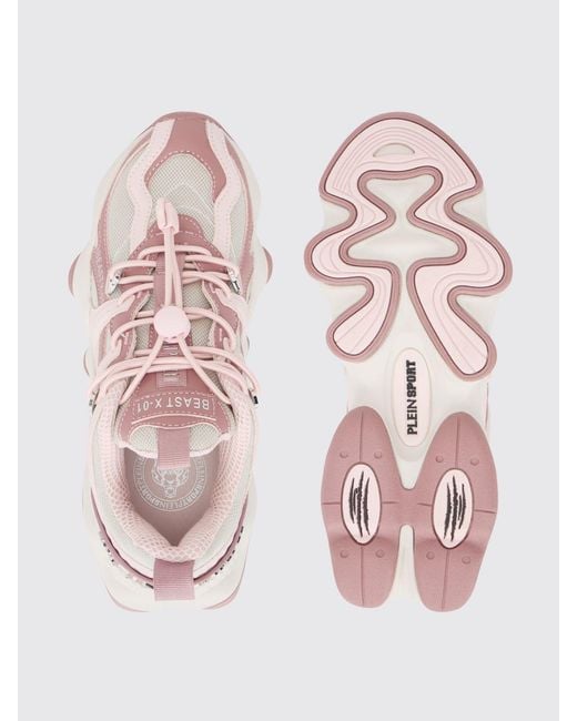 Philipp Plein Pink Runner Beast X-01 Leather And Mesh Sneakers With Drawstring Closure for men