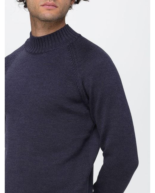 Zanone Blue 100% Merino Wool Mock Neck Jumper With Ribbed Trims for men