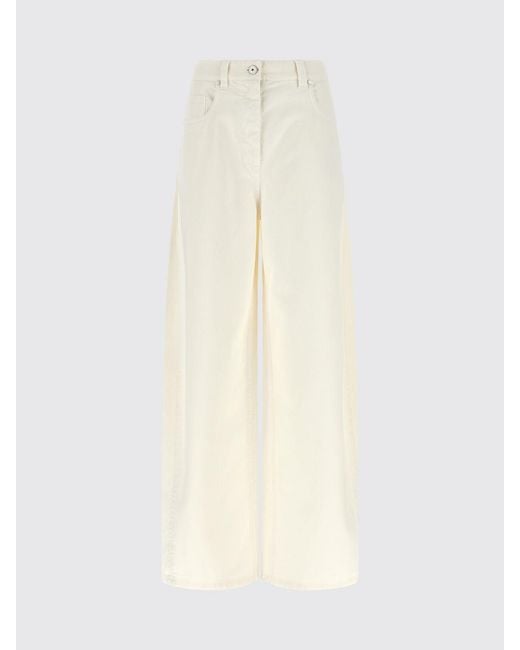 Brunello Cucinelli Natural High-Waisted Wide Leg Cotton Denim Jeans With Monili