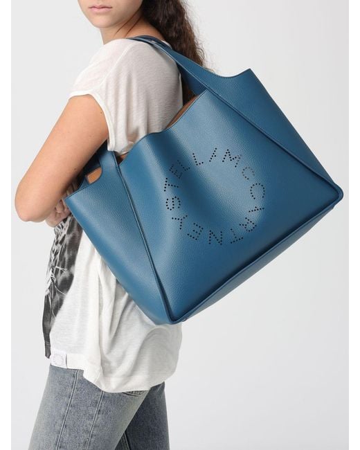 Stella McCartney Blue Grained Faux Leather Tote Bag