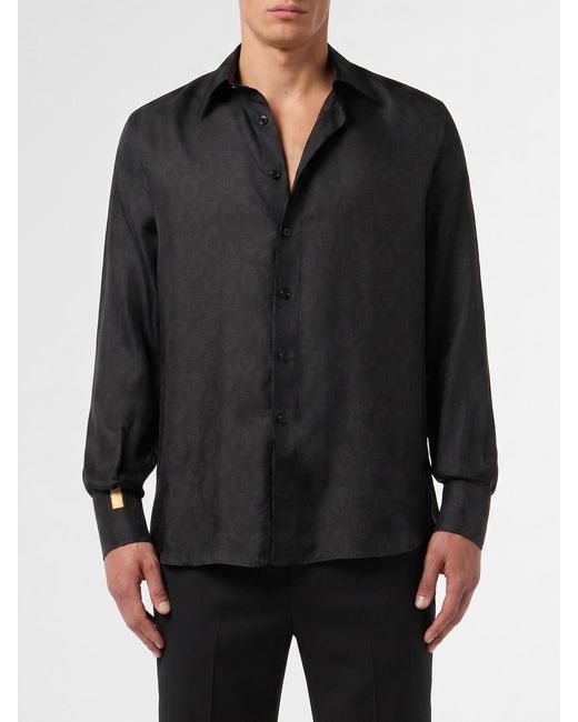 Billionaire Black All-Over Logo Silk Shirt for men