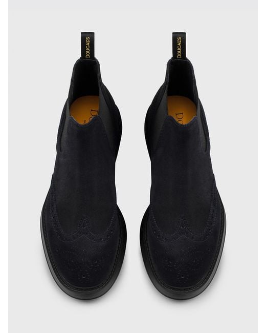 Doucal's Blue Suede Ankle Boots With Brogue Motif for men