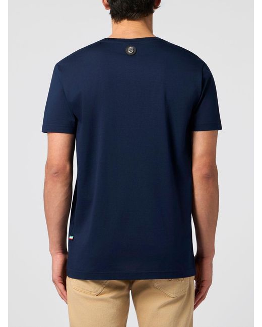Billionaire Blue Slim Fit Cotton T-Shirt With Tone-On-Tone Embroidered Logo for men