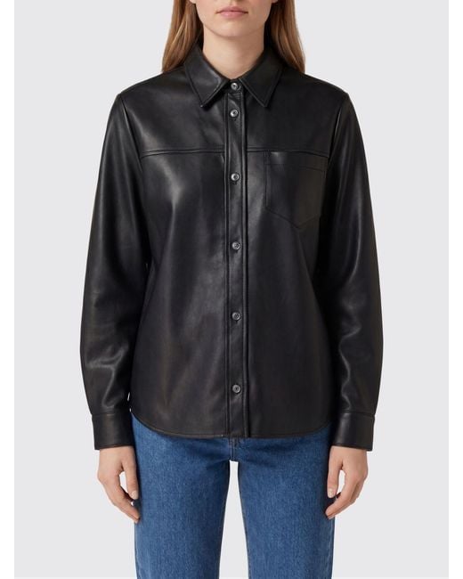 Grifoni Black Leather Shirt Jacket With Classic Collar And Chest Patch Pockets