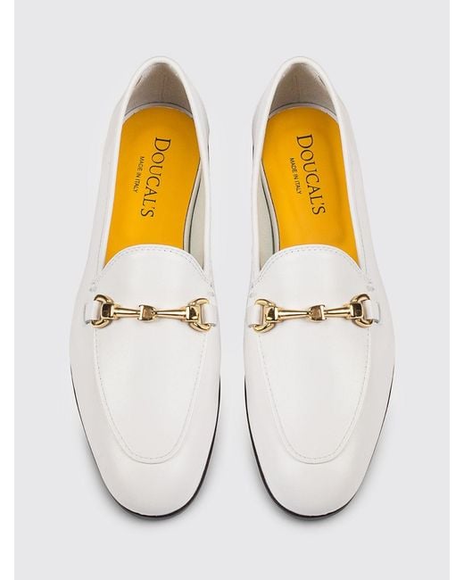 Doucal's White Leather Loafers With Bit