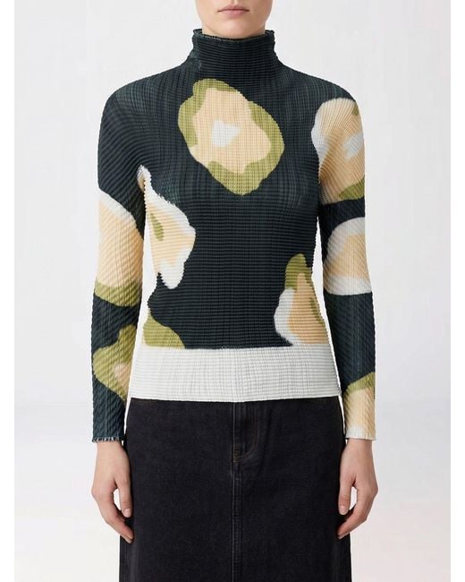 Issey Miyake Blue Printed Jersey Turtleneck Top