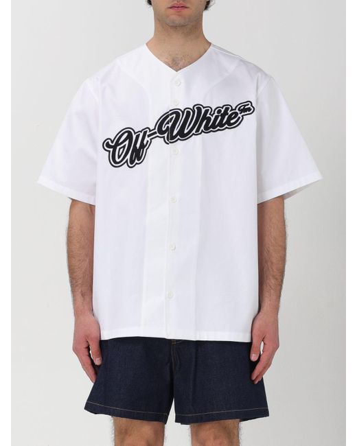 Camicia in cotone con logo a contrasto di Off-White c/o Virgil Abloh in White da Uomo