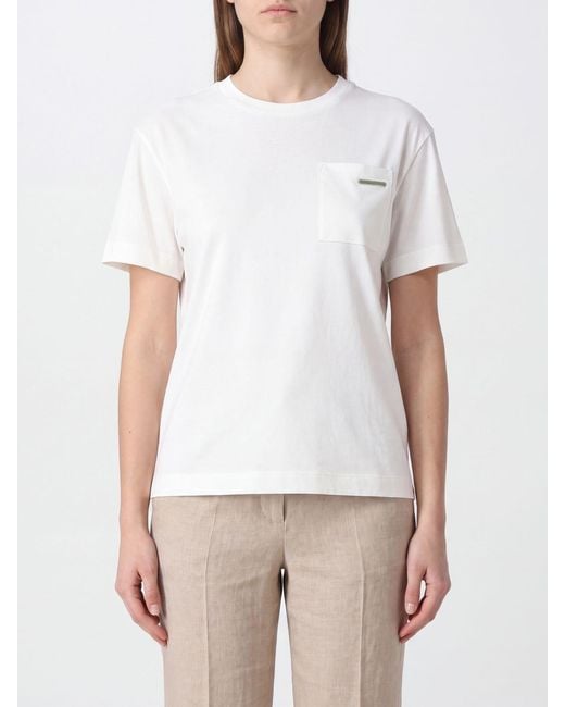 Brunello Cucinelli White Cotton Crewneck T-Shirt With Pocket And Monili Embellishment